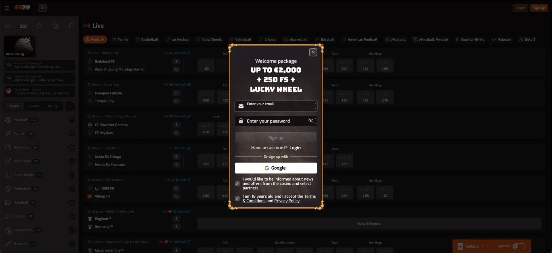 Registrierung bei AFKspin Casino