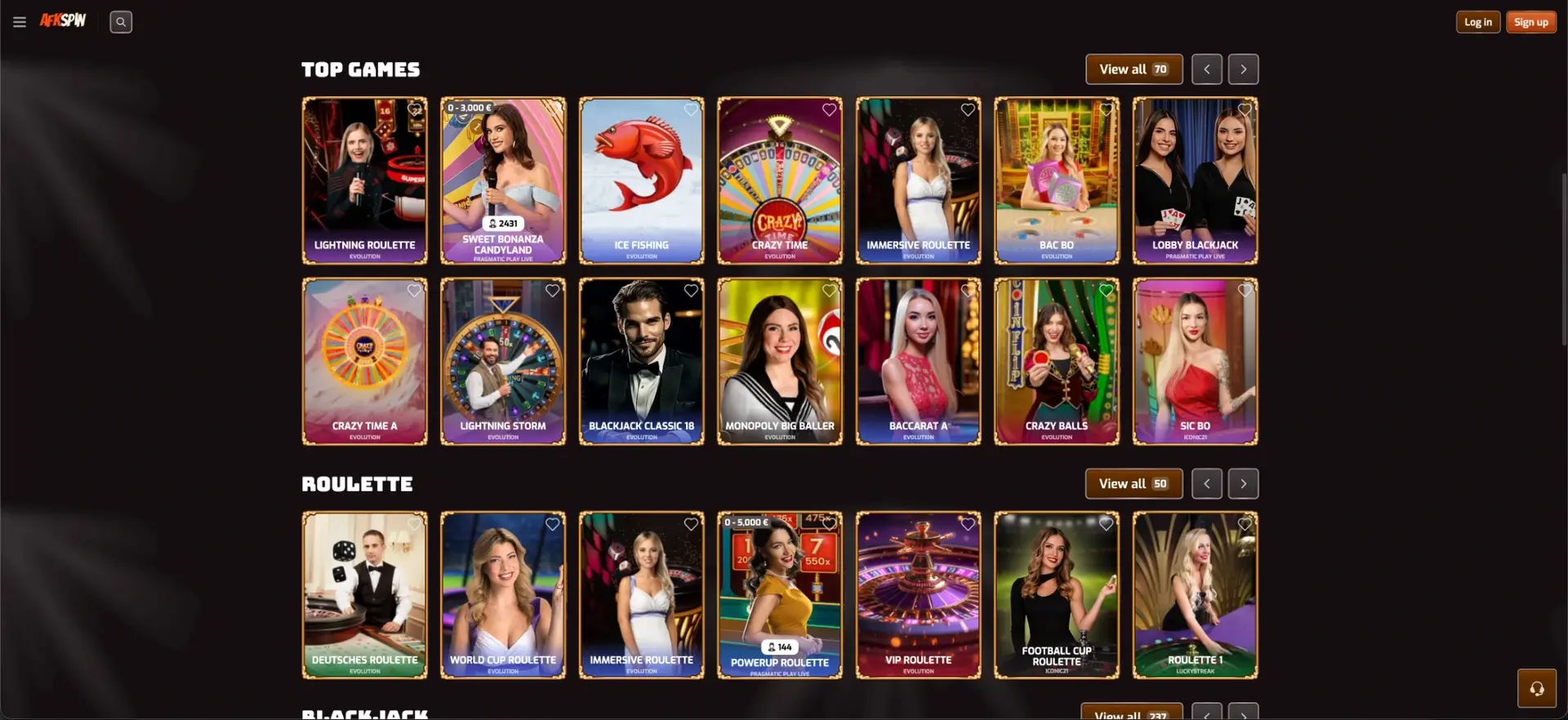 Live-Casino-Spiele bei AFKspin